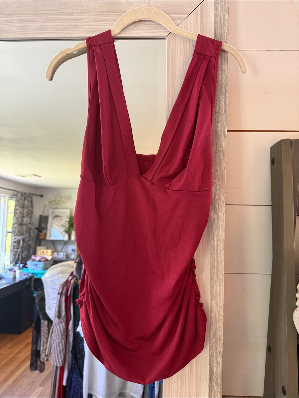 Plunge V-Neck Sleeveless Tank Top in Deep Burgundy